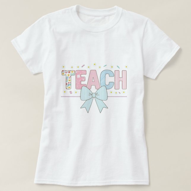 T-shirt Pastel Teacher Graphic Tee - Cute Floral & En vich (Design devant)