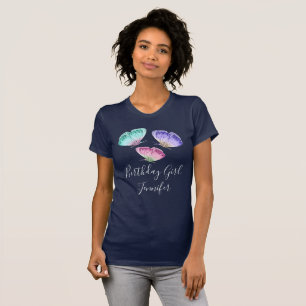 T-shirt Pastel Watercolor Butterflies Birthday Girl