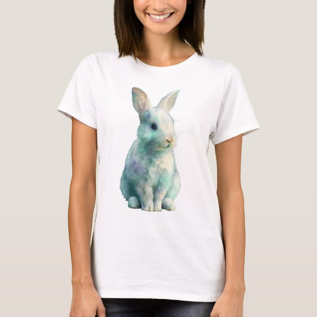 T-shirt Pastel Watercolor Whimsical Bunny Rabbit Women (Devant)