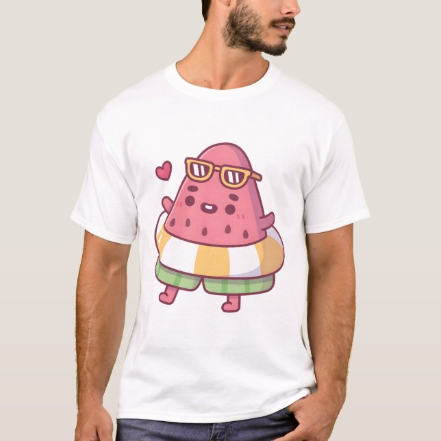 T-shirt Pastèque Cute Avec Lunettes De Soleil Et Piscine F (Devant)