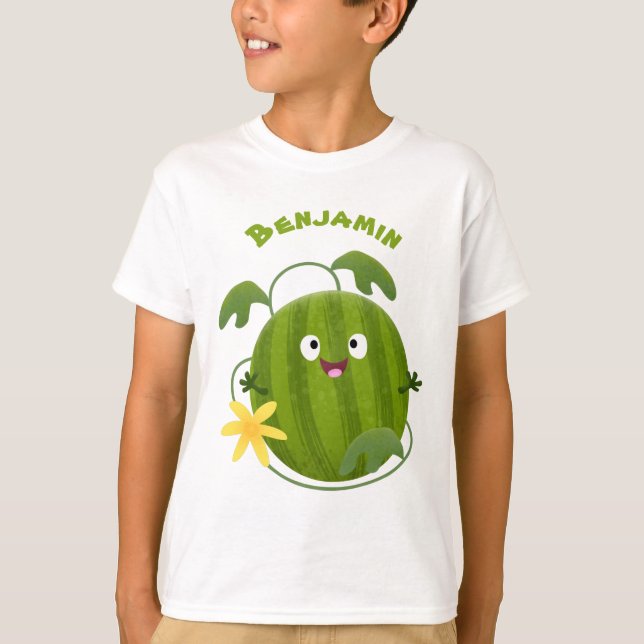 T-shirt Pastèque de dessin animé mignonne et souriante (Devant)
