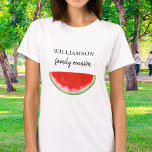 T-shirt Pastèque de Réunion familiale<br><div class="desc">Ce T-shirt Family Reunion est décoré d'une pastèque couleur rouge. Parfait pour votre barbecue d'été en famille,  pique-nique ou cuisine. Facile à personnaliser. En créant notre oeuvre,  vous ne trouverez pas cette image exacte d'autres créateurs. Aquarelle originale © Michele Davies.</div>