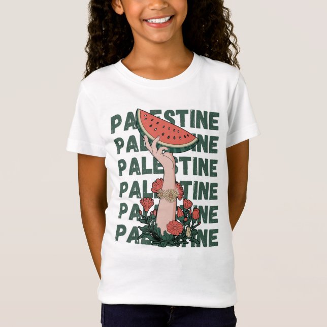 T-Shirt pastèque, fleurs et Palestine libre Répéter (Devant)