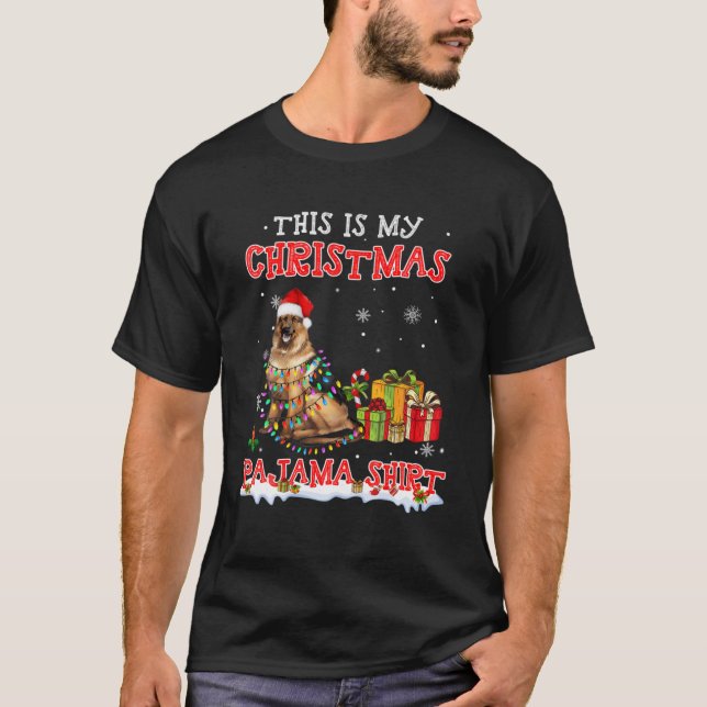 T-shirt Pasteur allemand mignon sur neige - Pyjama de Noël (Devant)
