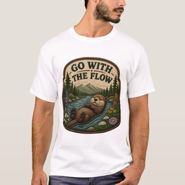 T-shirt Patch brodé de loutre Go With The Flow (Devant)