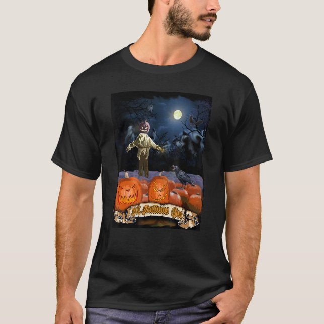 T-shirt Patch Citrouille hanté et Evil Scarecrow On Hallow (Devant)