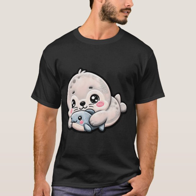 T-shirt Patch de broderie bébé phoque mignon (Devant)