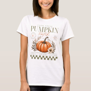 T-shirt Patch de citrouille rustique automne floral rétro
