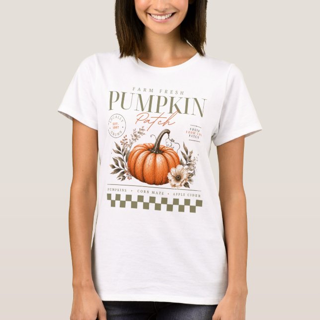 T-shirt Patch de citrouille rustique automne floral rétro  (Devant)