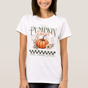 T-shirt Patch de citrouilles rustique automne floral rétro