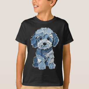 T-shirt Patch en denim drôle rétro imprimé animal chien