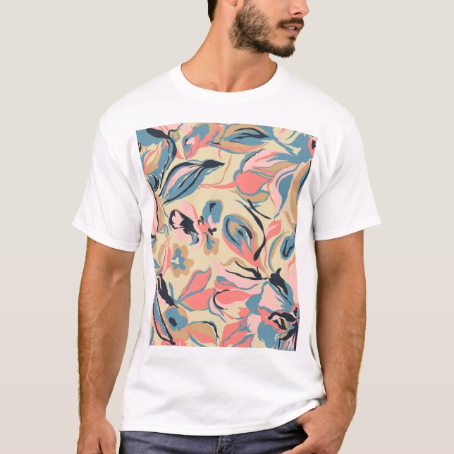 T-shirt patchwork Abstrait : crème fleurie géométrique. (Devant)