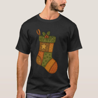 T-shirt Patchwork Christmas Stocking with Star Folk Art