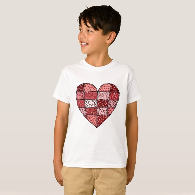 T-shirt Patchwork cœur en style de doodle pour la Saint-Va (Devant entier)
