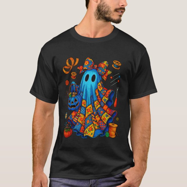 T-shirt Patchwork de fantôme de Boo d'Halloween Couturière (Devant)