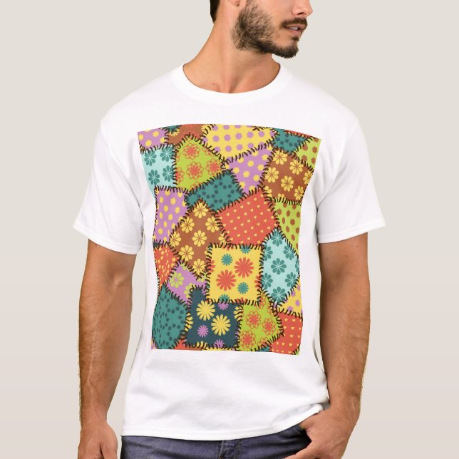 T-shirt Patchwork Eclectique : Mélange Motif Diverse (Devant)