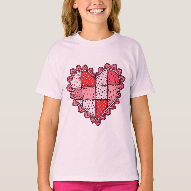 T-shirt Patchwork en forme de cœur pour la Saint-Valentin  (Devant)