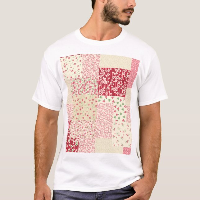 T-shirt Patchwork Floral : Ornements dessinés à la main. (Devant)