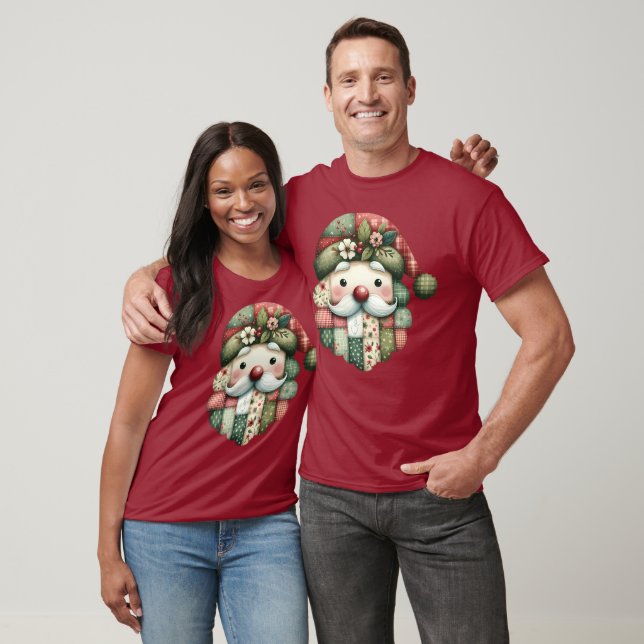 T-shirt Patchwork Santa Folklorique Noël Fantaisiste (Unisexe)