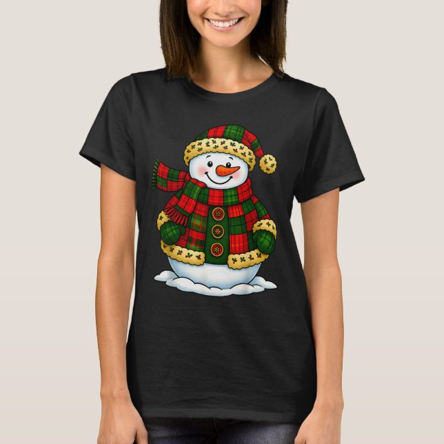 T-shirt Patchwork Snowman Retro Funny Christmas Snowman Ho (Devant)