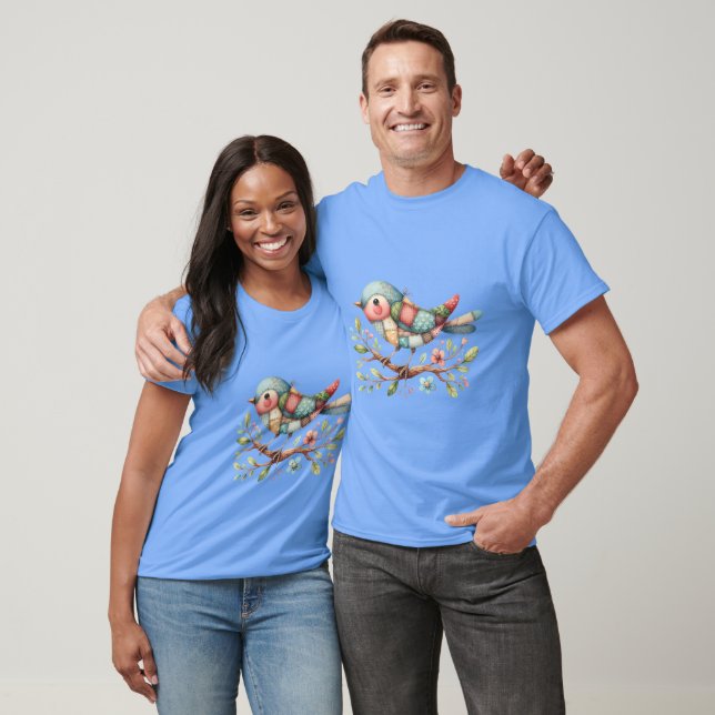 T-shirt Patchwork Songbird on Blooming Branch (Unisexe)