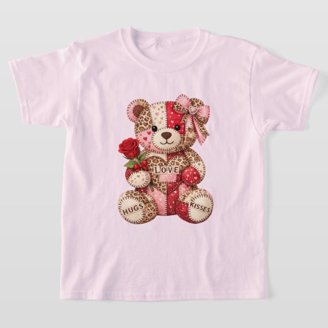 T-shirt Patchwork Teddy Bear Valentine — Quilted Leopard  (Poser)