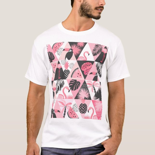 T-shirt Patchwork Tropical : Flamant rose Watermelon Seaml (Devant)