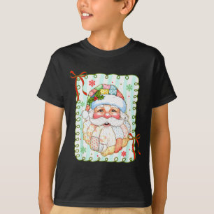 T-shirt Patchwork visage de Père Noël Coquette Joyeux Noël