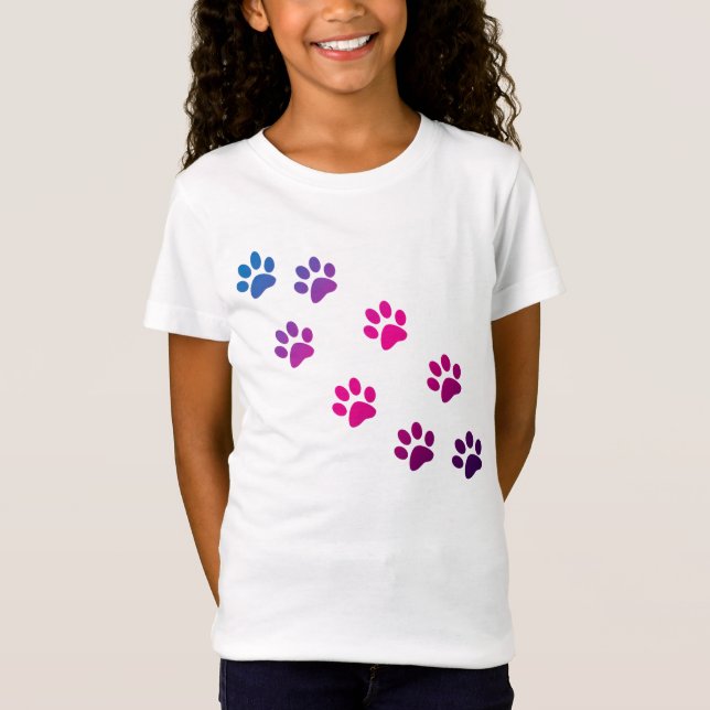 T-Shirt Pâtes de chat Motif rose bleu violet mou (Devant)