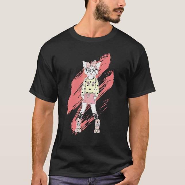 T-shirt Patin à roulettes Chat Pull Chat Patinage à roulet (Devant)