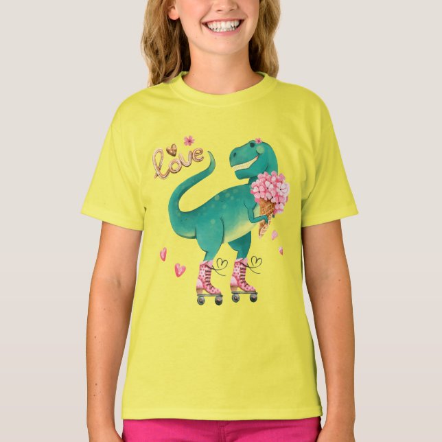 T-shirt Patinage à rouleaux T-rex en amour (Devant)