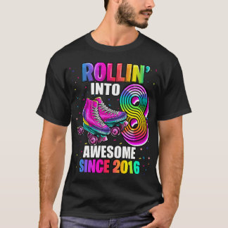 T-shirt Patinage À Roulettes 8E Anniversaire Filles Rouler