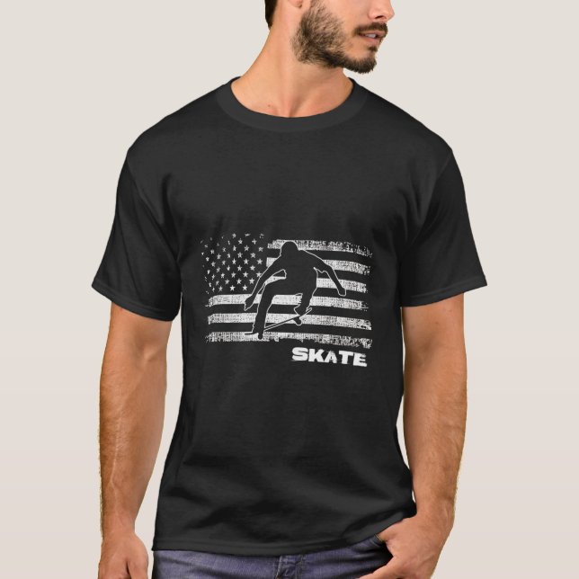 T-shirt Patinage américain Drapeau Patinage Planche à roul (Devant)