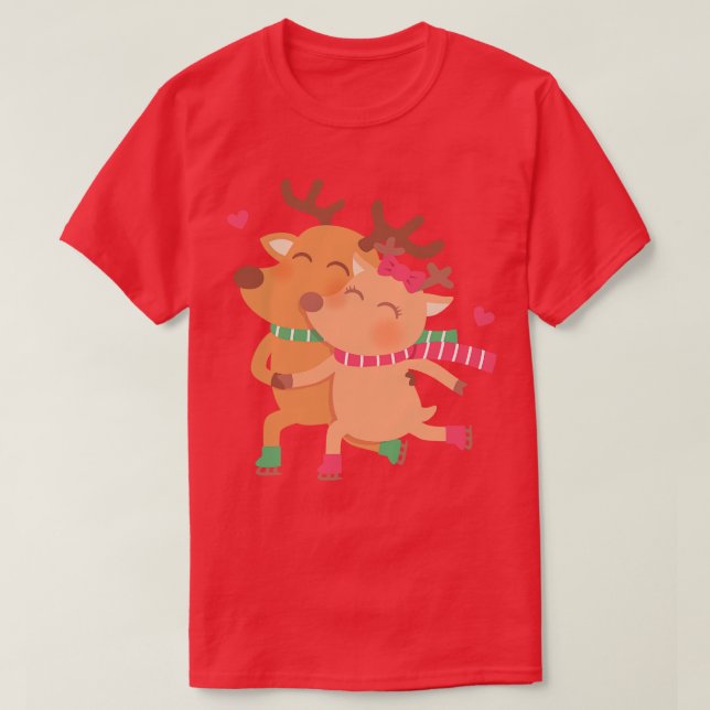 T-shirt Patinage Couple Reindeers (Design devant)