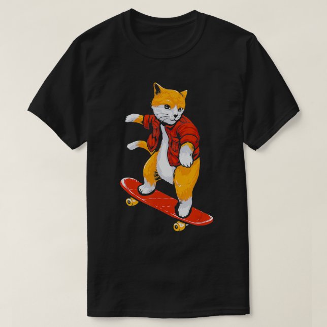 T-shirt Patinage de chat skateboard amoureux des chats i l (Design devant)