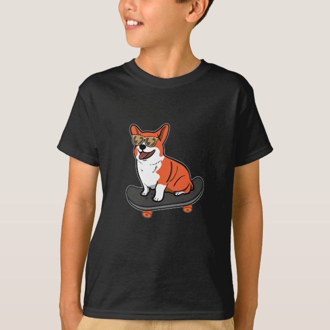 T-shirt Patinage Dog Corgi lunettes de soleil Patinage Chi (Devant)