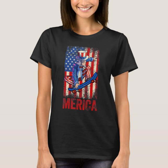 T-shirt Patinage Oncle Sam 4 juillet Garçons Enfants Ameri (Devant)