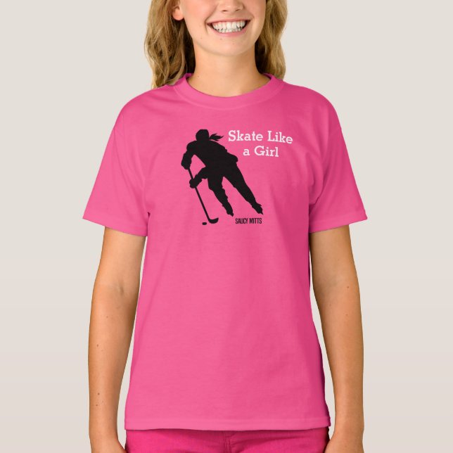 T-shirt Patiner comme une fille Hockey rose (Devant)