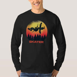 T-shirt Patineur Coucher de Soleil Rétro en Détresse Style