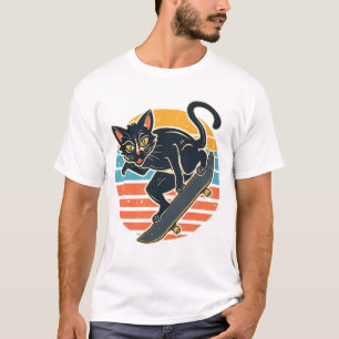 T-shirt Patineur Radical Chat Noir Attrapant de l'Air Couc