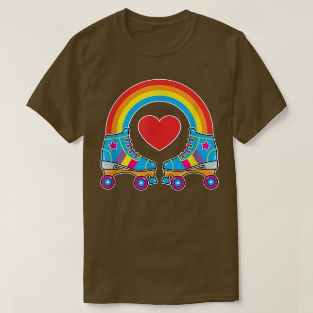 T-shirt Patins À Roulettes Avec Étoiles Du Coeur Et Arc En (Design devant)