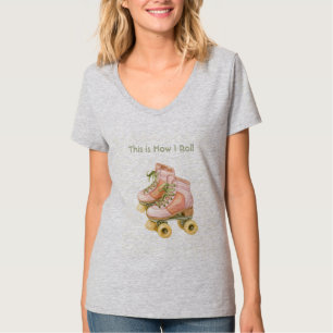T-shirt Patins à roulettes rose vert