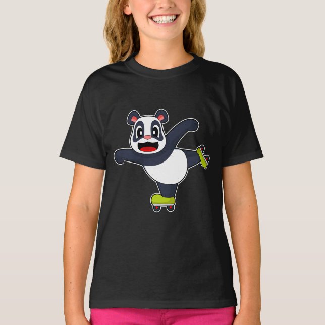 T-shirt Patins en ligne de Panda (Devant)