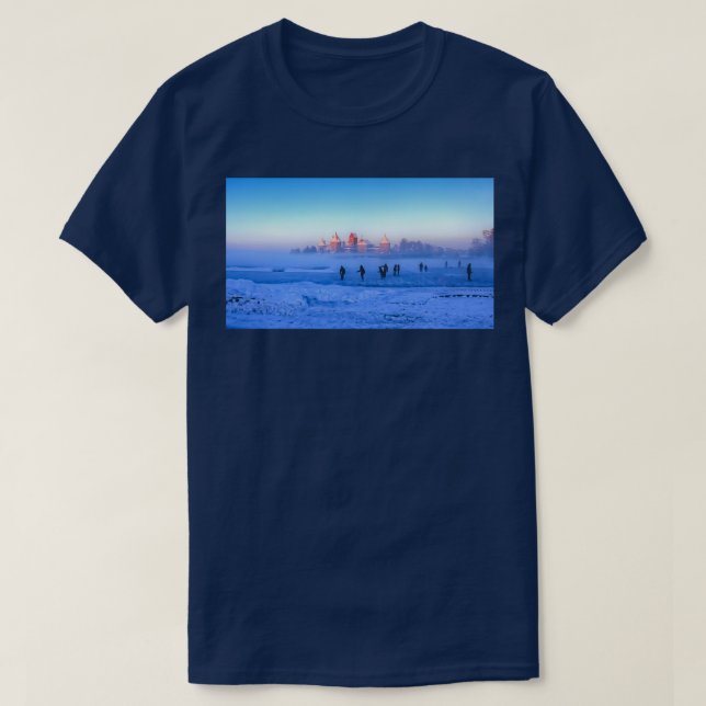 T-shirt Patins Sur Glace Devant Un Château (Design devant)