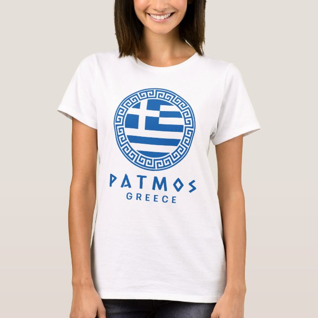 T-shirt Patmos Et Drapeau De La Grèce Femme Blanc (Devant)