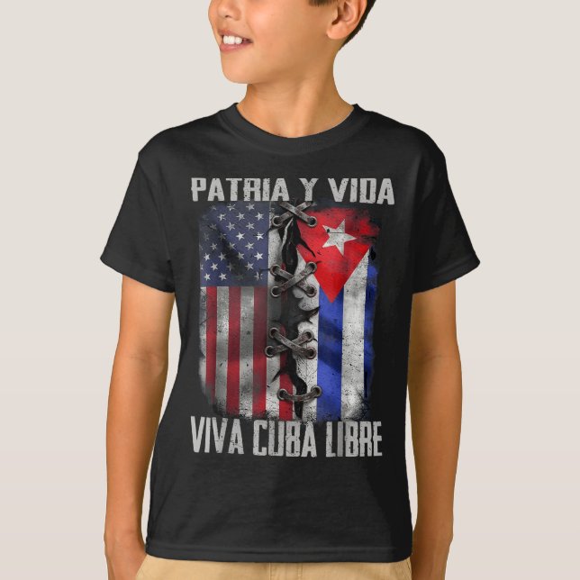 T-shirt Patria Y Vida Viva Cuba Libre Patriotique Rétro US (Devant)