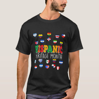T-shirt Patrimoine Hispanique National Mois Coeurs Nombre