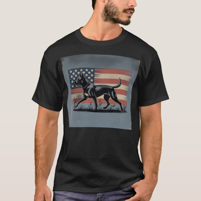 T-shirt Patriot Pup – Retro Dog with American Flag (Devant)