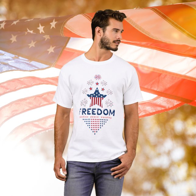 T-shirt Patriot Red Blue Freedom USA Flag Star Mens Family (Créateur téléchargé)
