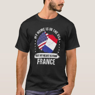 T-shirt Patriote Américain Drapeau France Racines Franco-A